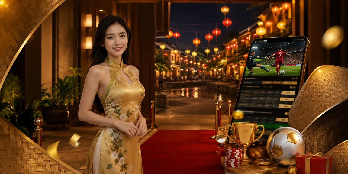 Khu vực cá cược casino với hình ảnh nón lá đặc trưng Hội An